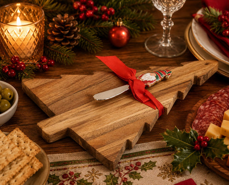 Bizzotto Atena Cutting Board with Santa Claus Spatula Christmas Accessory for Kitchen and Table