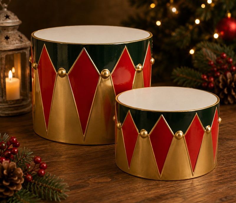 [VERIFY] Bizzotto SET2 DRUM DECOR CHANIEL RED-GRN-GLD