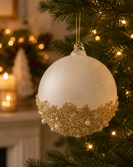 Bizzotto White Brilliant Glass Sphere Christmas Tree Decoration d 10 cm