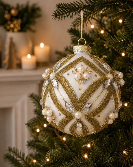 Bizzotto Extravagance White Glass Sphere D 10 cm Christmas Tree Decoration