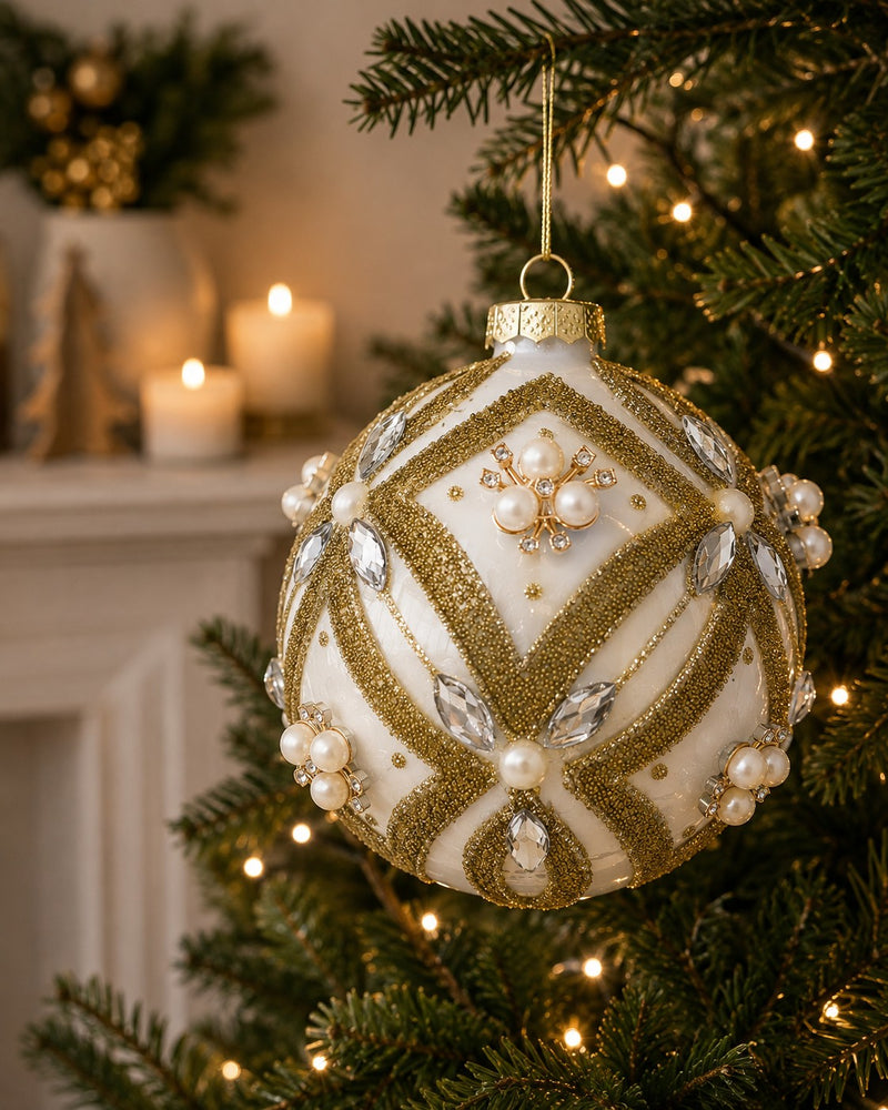 Bizzotto Extravagance White Glass Sphere D 10 cm Christmas Tree Decoration