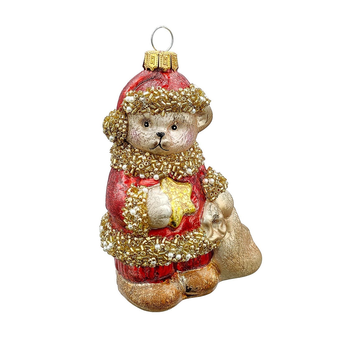 Bizzotto Hug Bear Glass Pendant with Star H 11 cm Christmas Tree Decoration