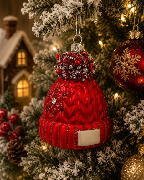 Bizzotto Courmayeur Glass Hanging Decoration Hat H 9.7 cm Christmas Tree Decoration