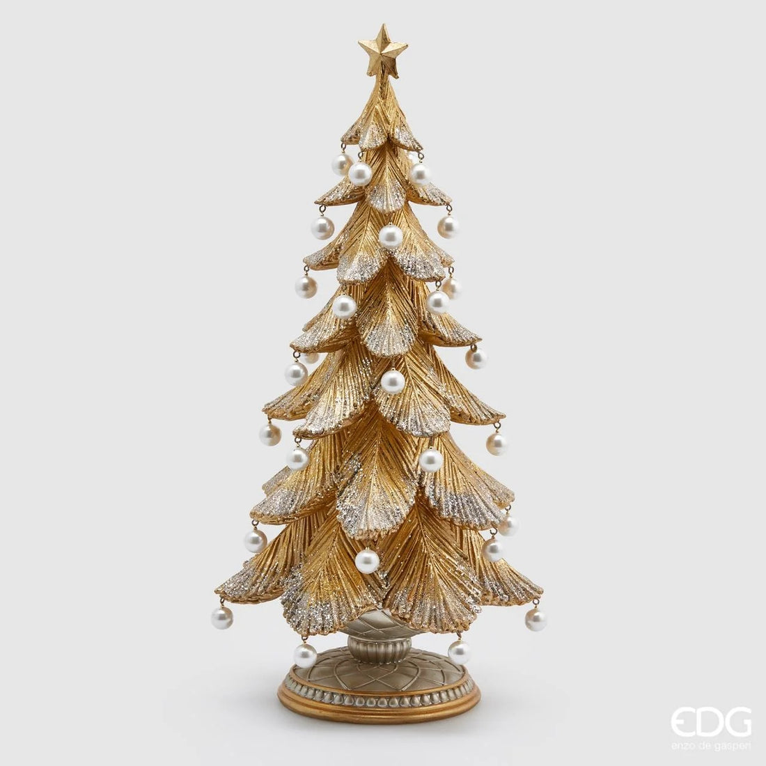 EDG Enzo De Gasperi Poly Pine Christmas Tree with Pearls H 46 Cm D 22 Cm Gold Silver