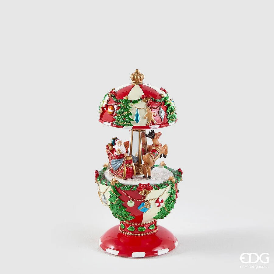 EDG Enzo De Gasperi Music Box Santa Claus with Sleigh H17 Ø8.5 cm Green Red – Christmas Decoration