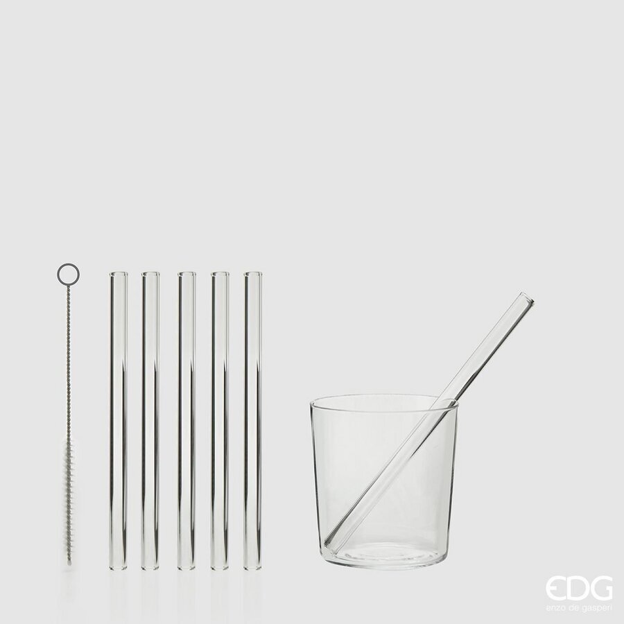 EDG Enzo De Gasperi Straw Pack of 6 + Toothbrush H15 D1 Natural Transparent