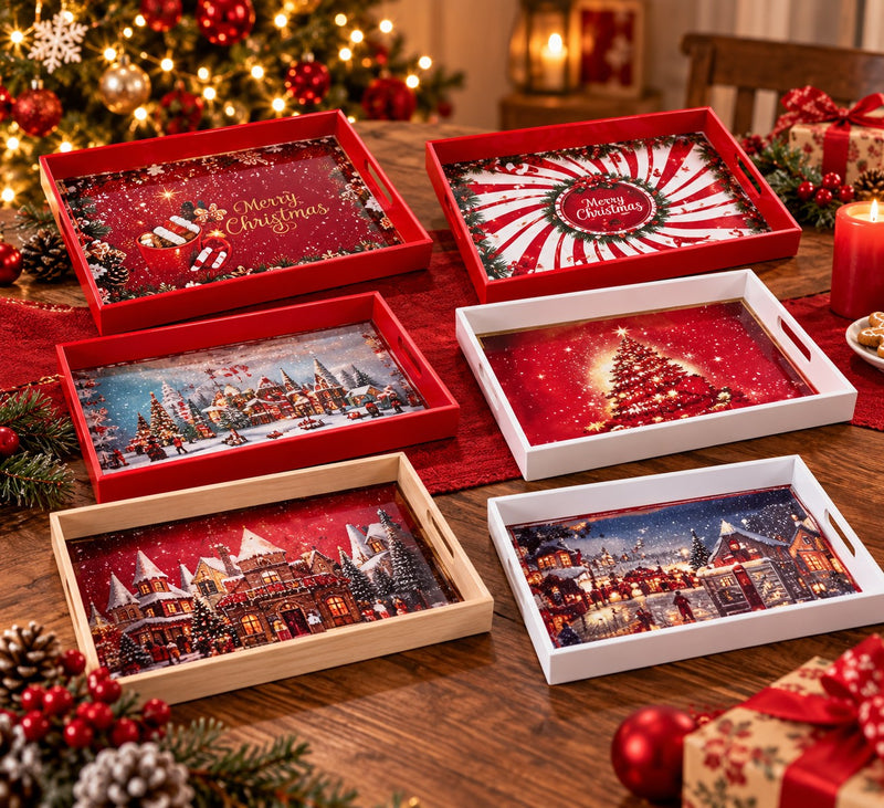 Ad Trend Rectangular Christmas Tray in Plastic Assorted 40x30 cm 1 Pcs – Decorative Table Accessory for Christmas