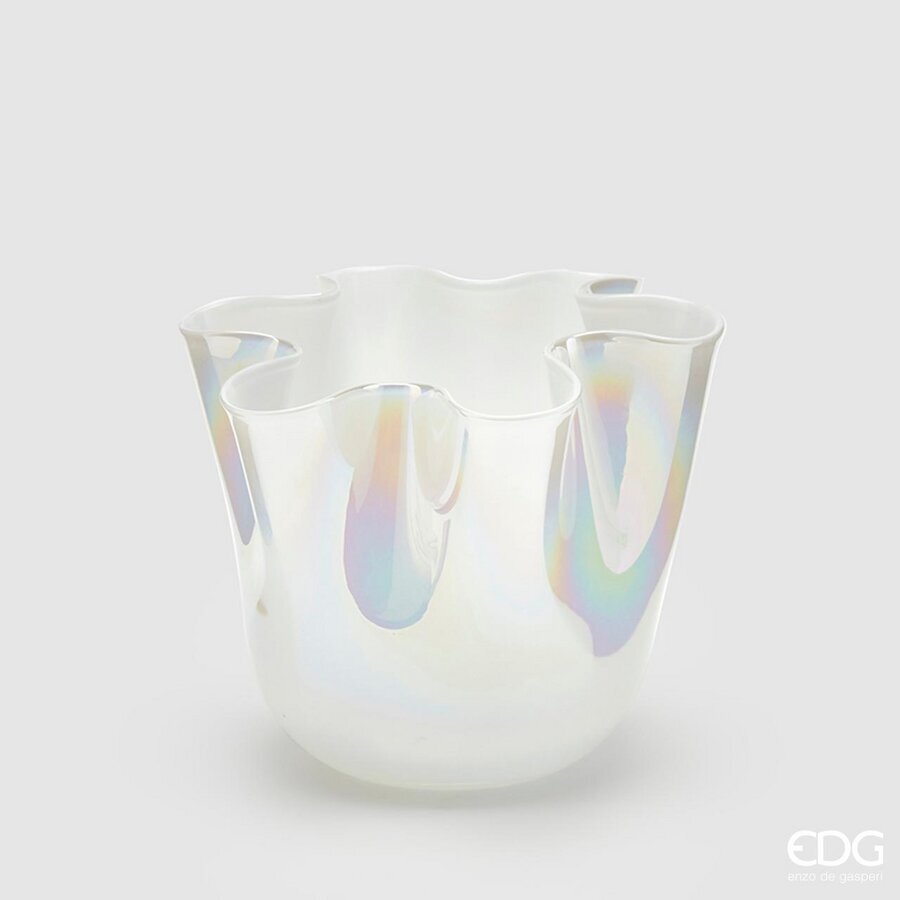 edg enzo de gasperi edg enzo de gasperi vaso drappo vetro h 18 cm d 21 cm bianco perla ean 8054184403524