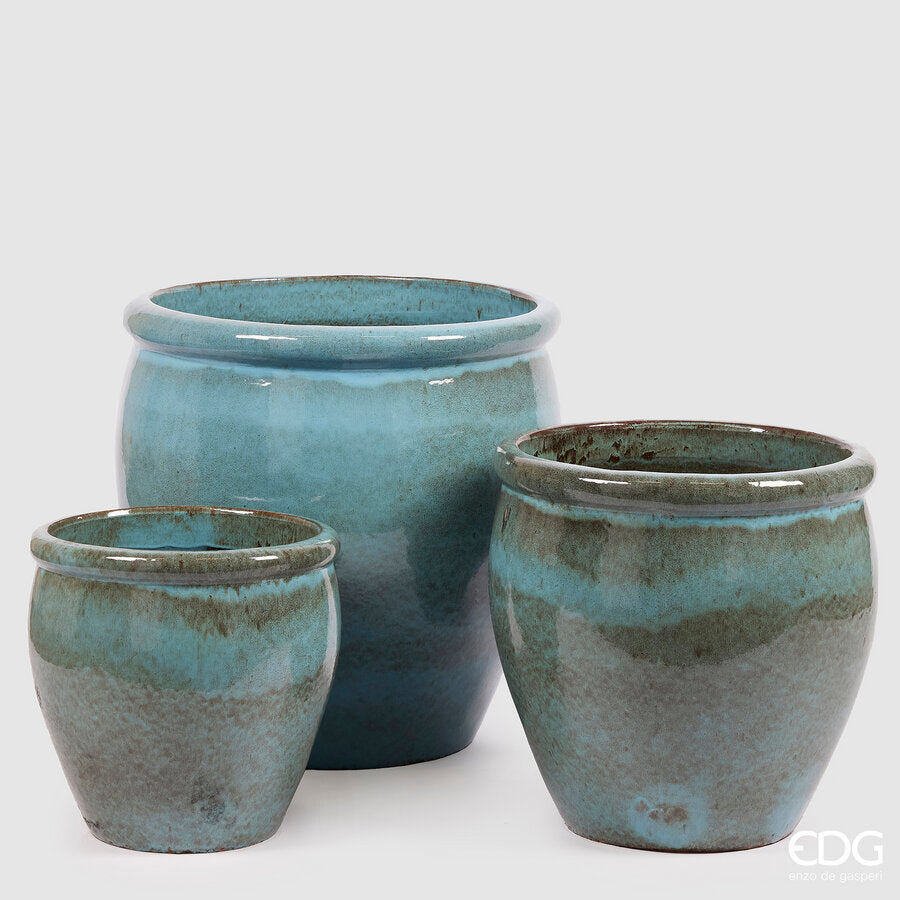 edg enzo de gasperi set 3 pz vaso glaze bombato h 65 cm h 50 cm h 40 cm turquois waterproof ean 8059824353849