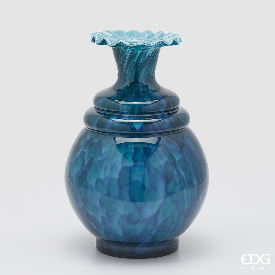 EDG Enzo De Gasperi Macula Vase Bottle H 37.5 Cm D 25.5 Cm Blue Glass