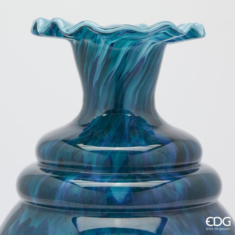 EDG Enzo De Gasperi Macula Vase Bottle H 37.5 Cm D 25.5 Cm Blue Glass