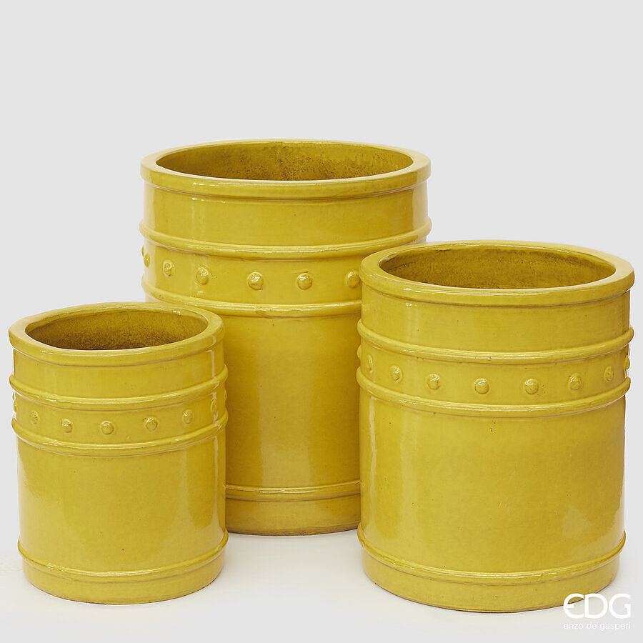 edg enzo de gasperi set 3 pz vaso atlas capri cilindro h 60 cm h 50 cm h 40 cm yellow waterproof ean 8059824486523