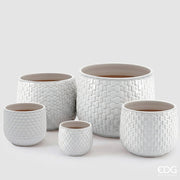 EDG Enzo De Gasperi Cachepot Vase with Raised Grid Pattern Ceramic White – Set of 5 Pcs
