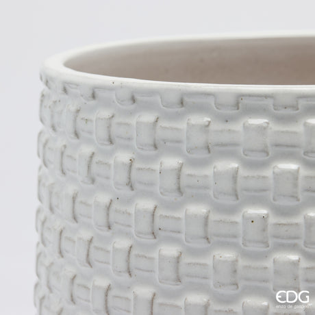 EDG Enzo De Gasperi Cachepot Vase with Raised Grid Pattern Ceramic White – Set of 5 Pcs