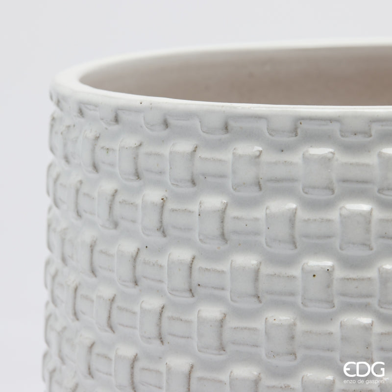 EDG Enzo De Gasperi Cachepot Vase with Raised Grid Pattern Ceramic White – Set of 5 Pcs