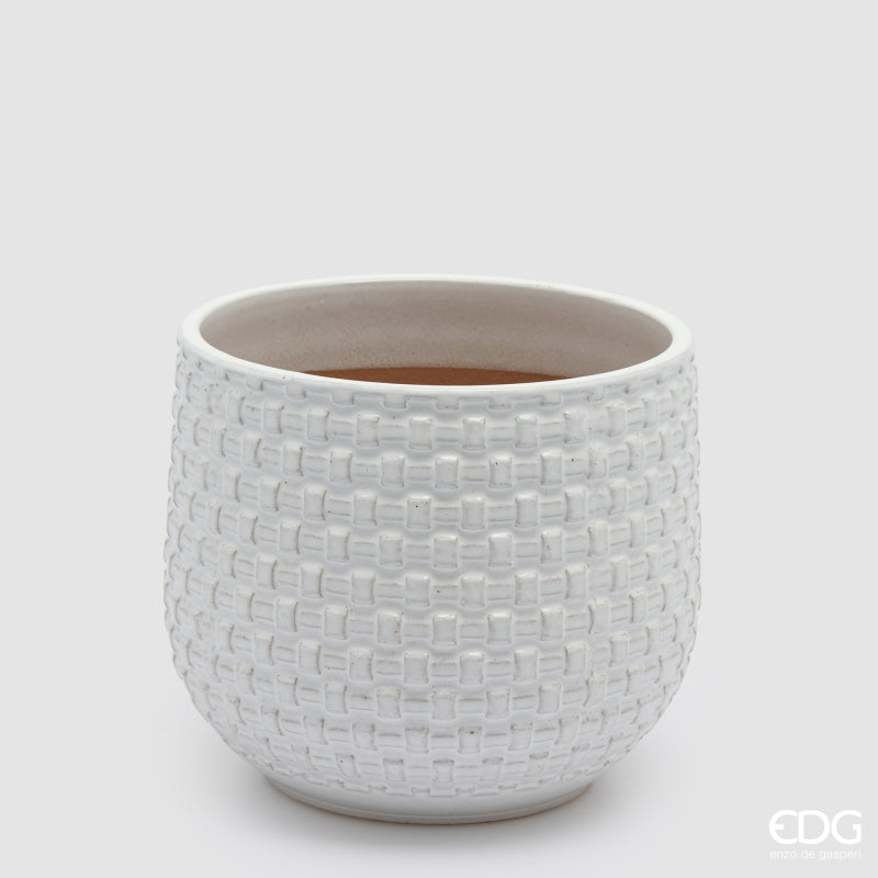 EDG Enzo De Gasperi Cachepot Vase with Raised Grid Pattern Ceramic White – Set of 5 Pcs