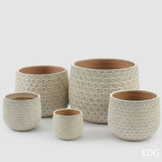 EDG Enzo De Gasperi Vase Cachepot Bombato a Riquadri Ceramic Ivory – Set 5 Pcs