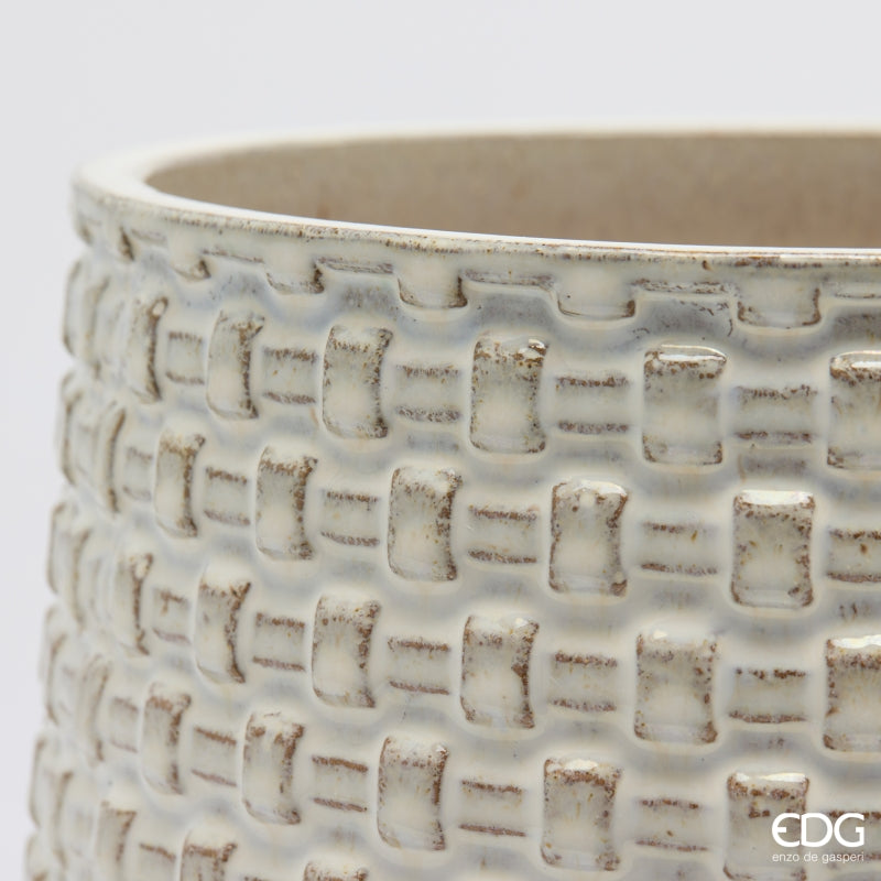 EDG Enzo De Gasperi Vase Cachepot Bombato a Riquadri Ceramic Ivory – Set 5 Pcs