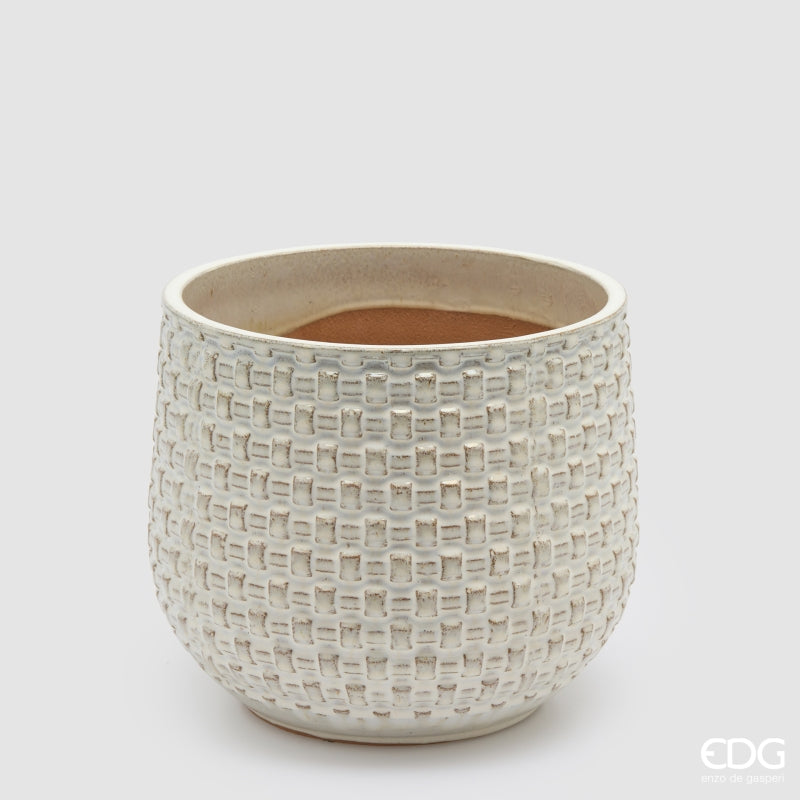 EDG Enzo De Gasperi Vase Cachepot Bombato a Riquadri Ceramic Ivory – Set 5 Pcs