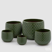 EDG Enzo De Gasperi Vase Cachepot Domed with Grid Pattern Ceramic Green – Set 5 Pcs