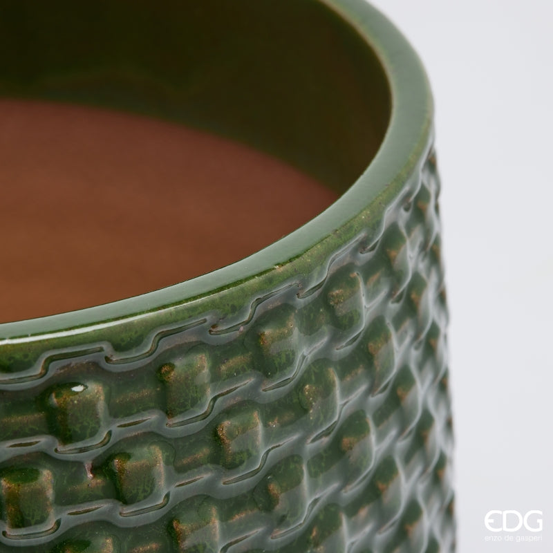 EDG Enzo De Gasperi Vase Cachepot Domed with Grid Pattern Ceramic Green – Set 5 Pcs