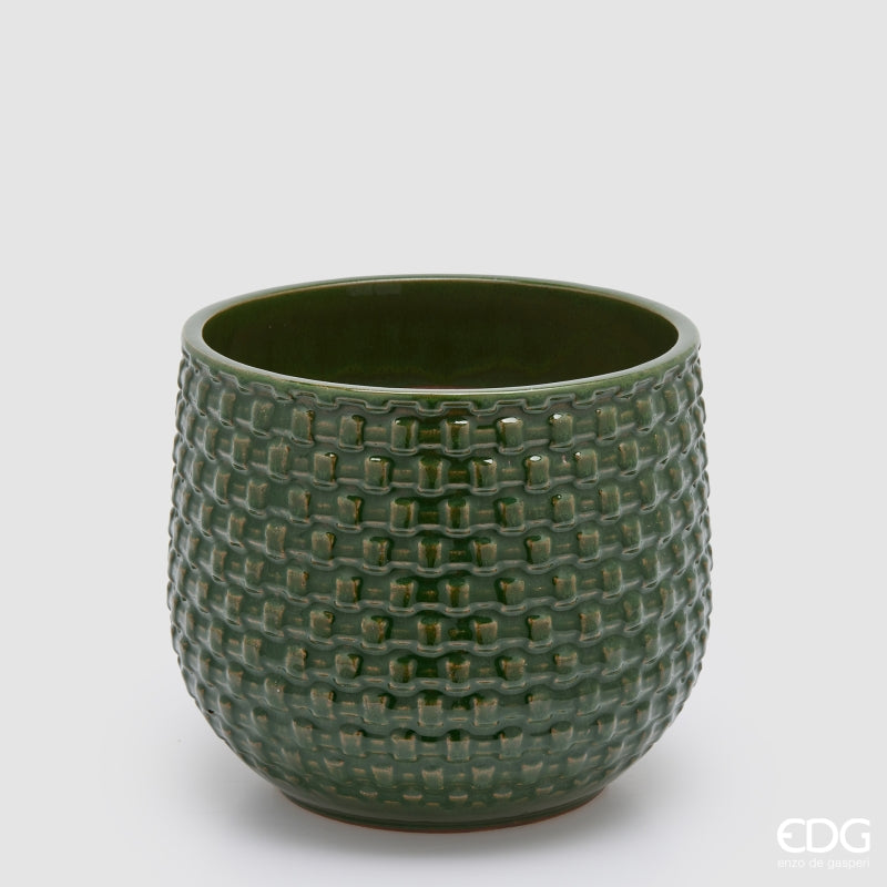 EDG Enzo De Gasperi Vase Cachepot Domed with Grid Pattern Ceramic Green – Set 5 Pcs
