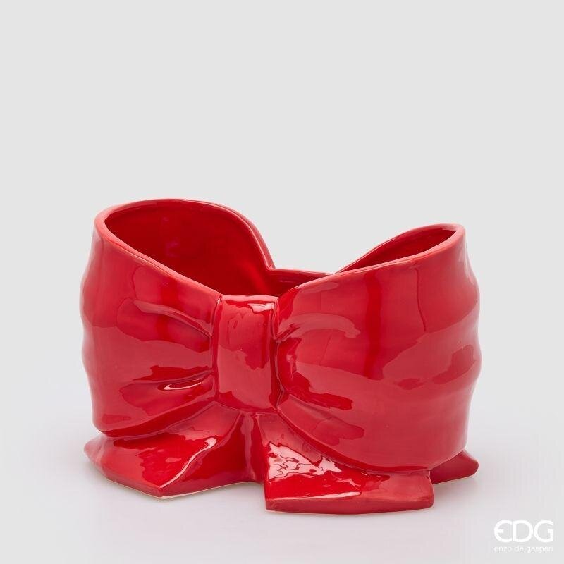 EDG Enzo De Gasperi Vaso Fiocco Rosso H.21 Ceramica Decorazione Natale