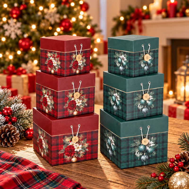 Ad Trend Set 3 Square Cardboard Christmas Boxes Assorted 1 Pack – Christmas Gift Packaging