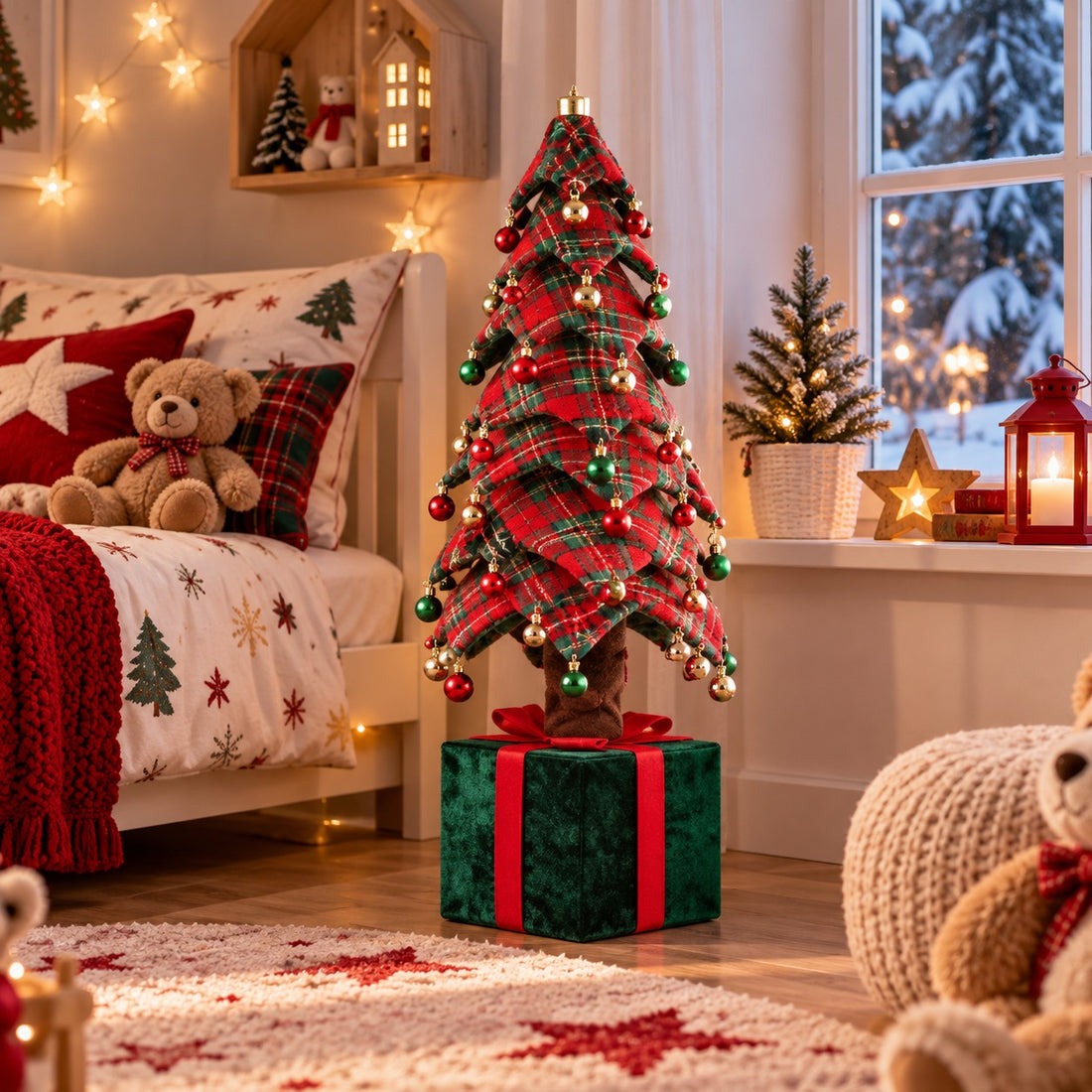 Ad Trend Christmas Tree with Tartan Gift Box 60x60xH150 cm – Christmas Decoration