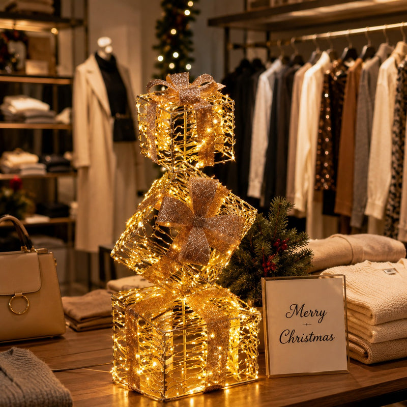 Ad Trend Gold Christmas Gift Tower Indoor/Outdoor 400 LED 25x25x77 cm 1 Pc