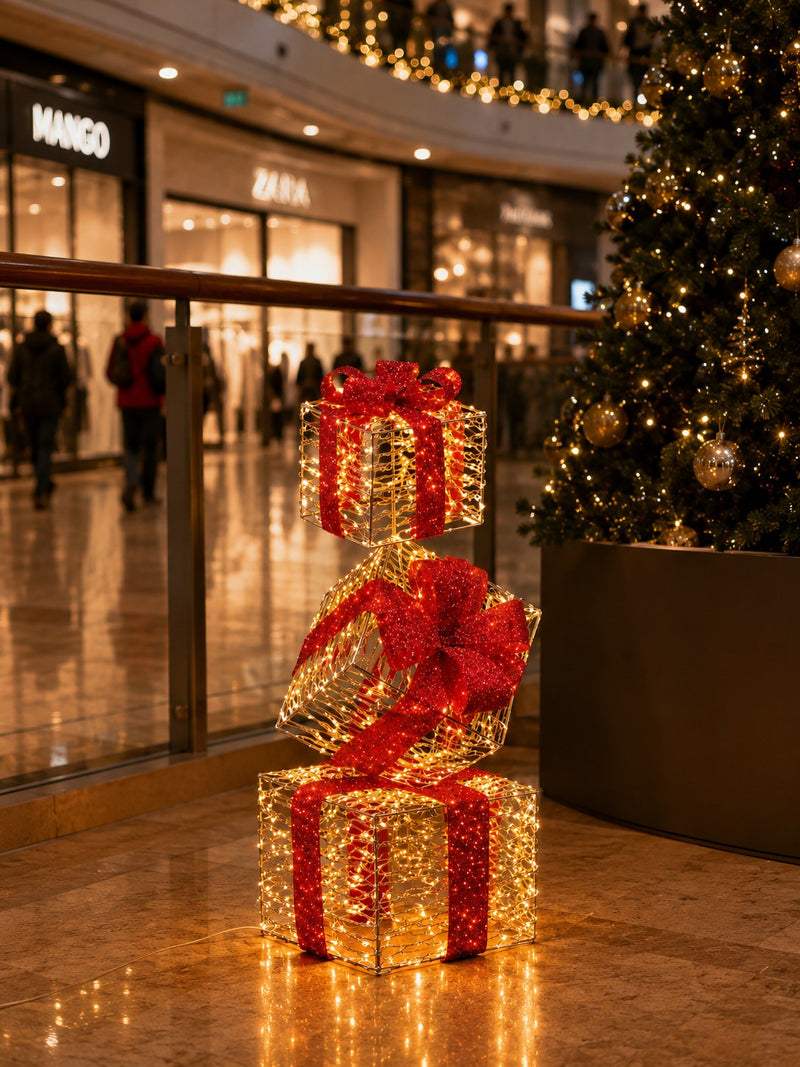 Ad Trend Gold Christmas Gift Tower Indoor/Outdoor 400 LED 25x25x77 cm 1 Pc