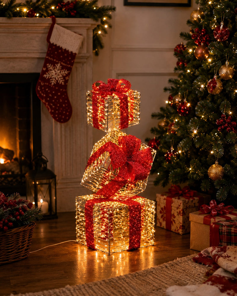 Ad Trend Gold Christmas Gift Box Tower 500 LED Indoor/Outdoor 30x30x96 cm 1 Pc