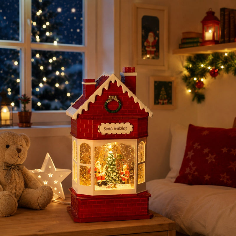 Ad Christmas House with LED, Music, and USB-C Power 15x9x28.5 cm