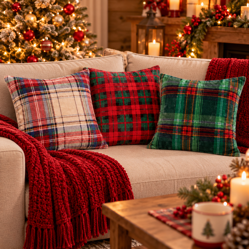 Ad Trend Christmas Cushion in Flannel and Sherpa 45x45 cm Assorted 1 Pc – Soft Decorative Christmas Cushion
