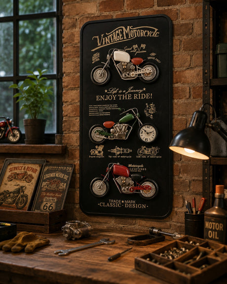 Ad Trend Vintage Motorcycle Decoration with Metal Clock 60 x 12 x 8 Cm – Industrial Style