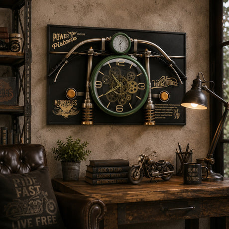 Ad Trend Vintage Motorcycle Wall Clock Green with Gears 90 x 60 x 17 cm Metal