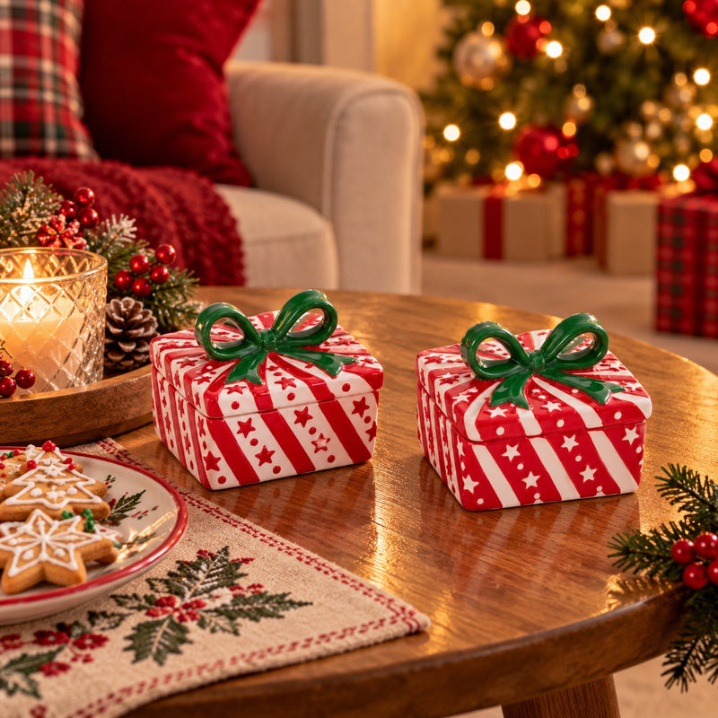 Ad Trend Christmas Ceramic Box in Gift Box Shape Assorted 20x20xH15 cm 1 pc – Christmas Decoration