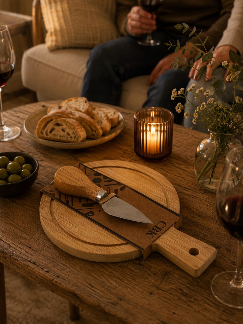 L'Arcolaio Cheese Knife Set with Round Bamboo Tray 19x14x3 cm Gourmet Gift Idea