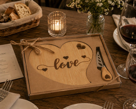 L'Arcolaio Cheese Knife Set with Heart Bamboo Tray Gourmet Gift Idea