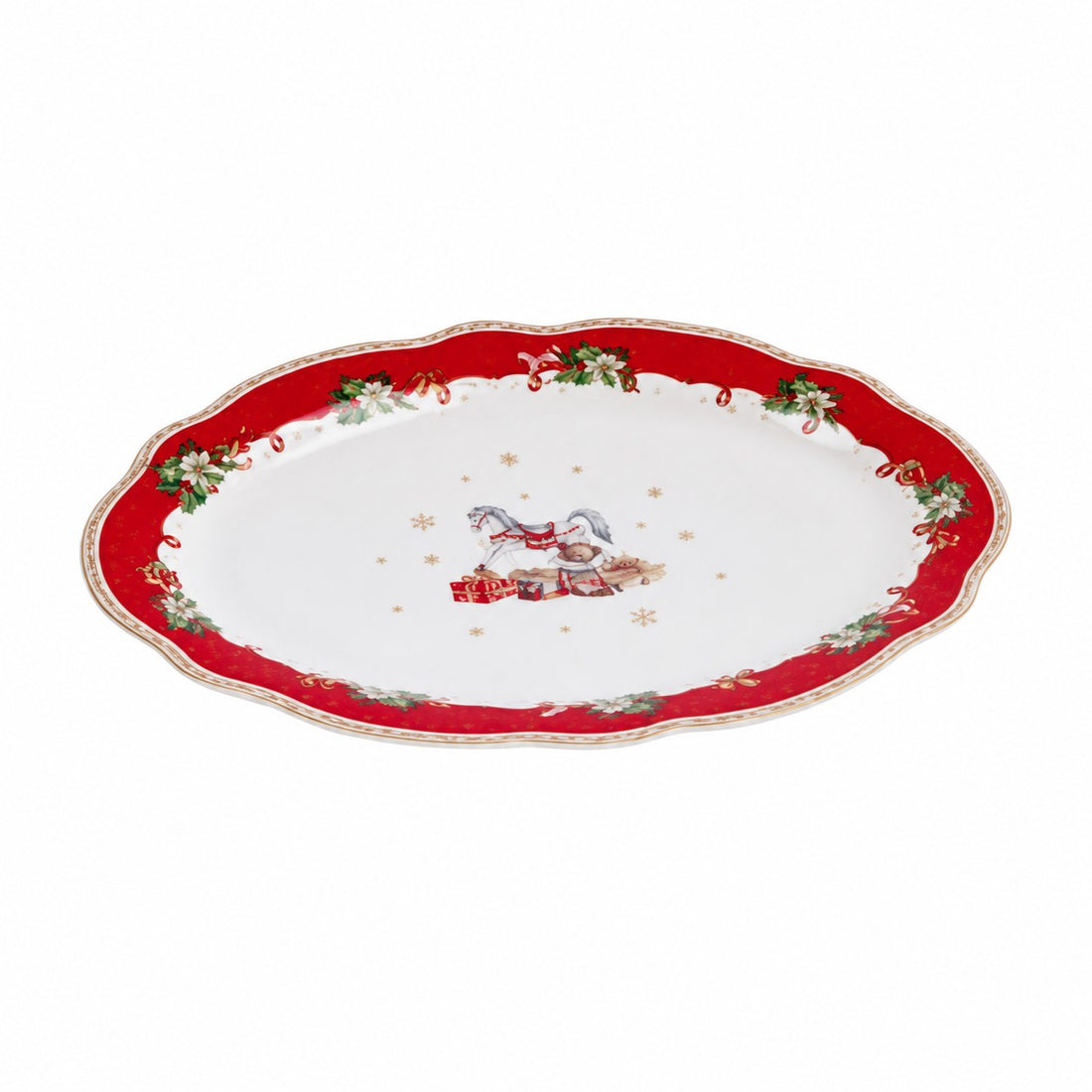 Ad Trend Oval Christmas Porcelain Plate 35x24 cm – Decorative Table Accessory for Christmas Dining