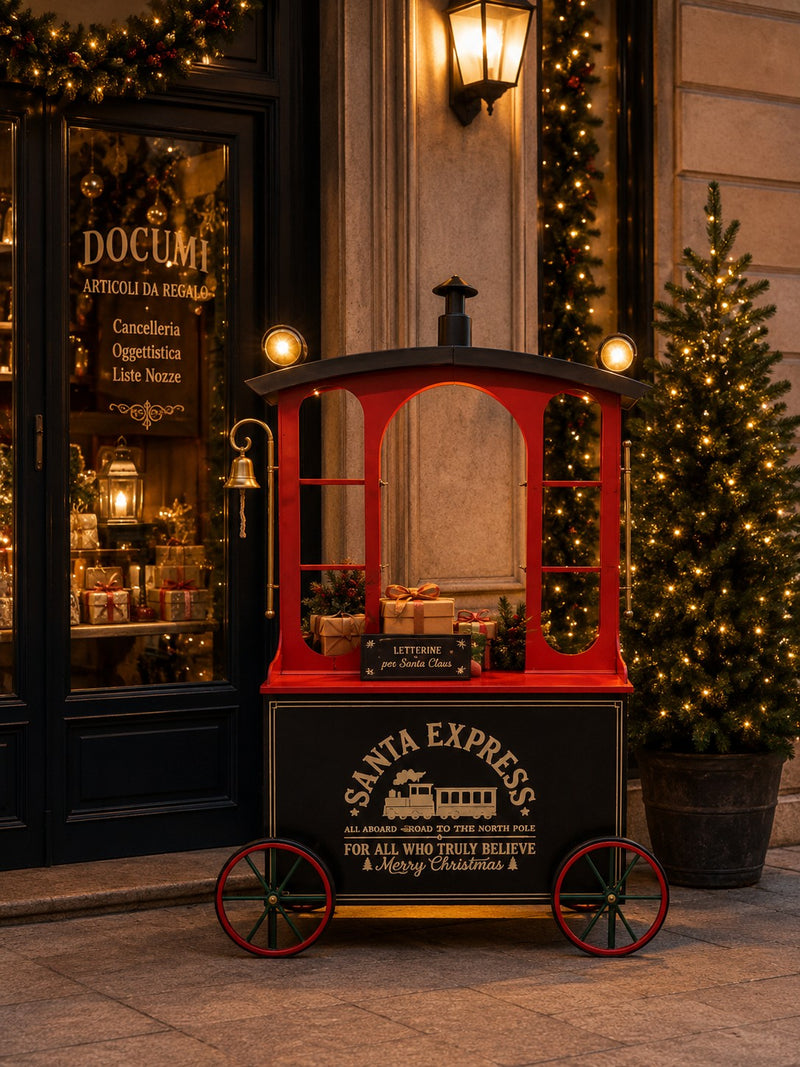 Ad Trend Mobile Christmas Train in Iron 156x45x250 cm Red Black