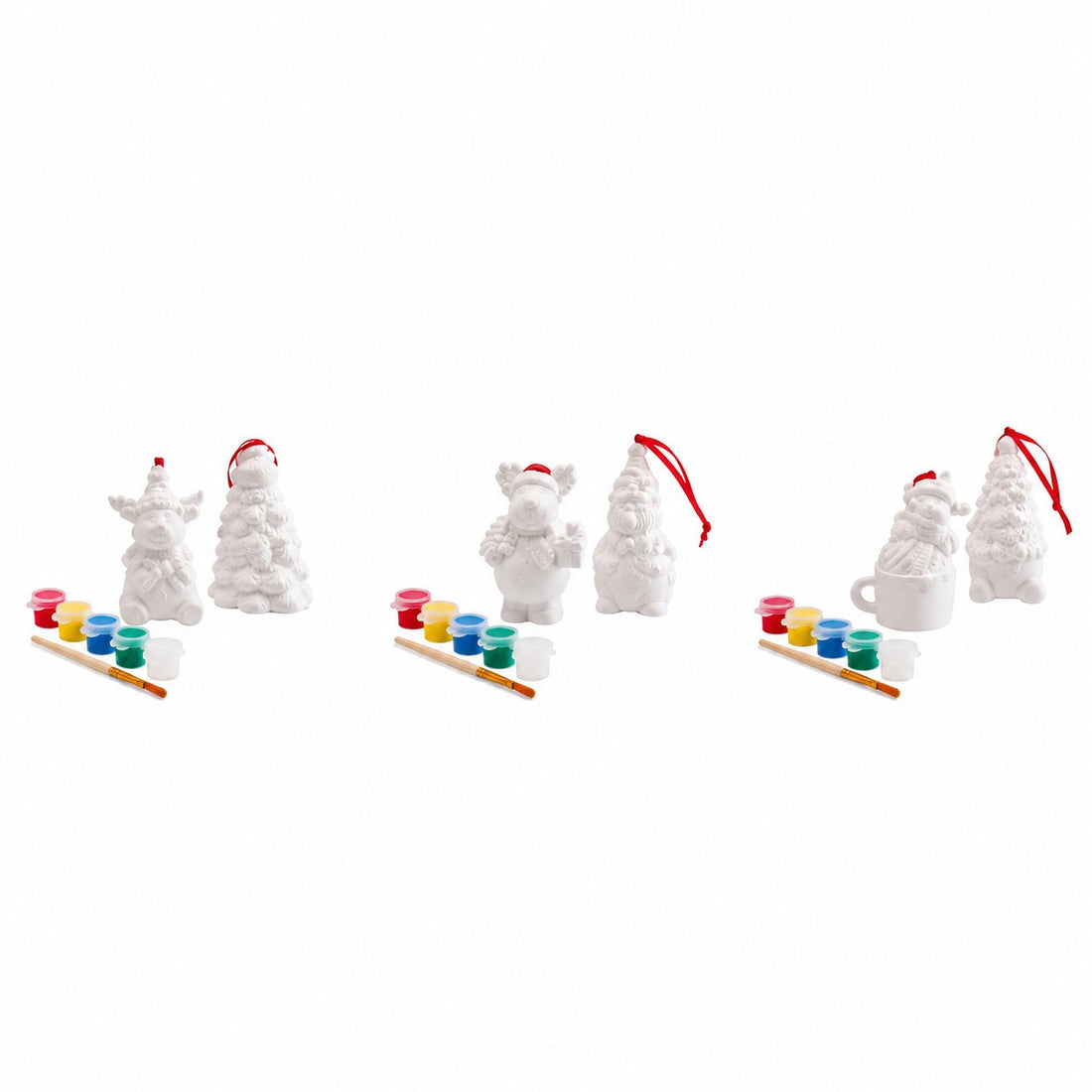 Ad Trend Set 2 Christmas Decorations to Paint with Brush and 5 Assorted Paints 1 Set – DIY Creative Christmas Kit