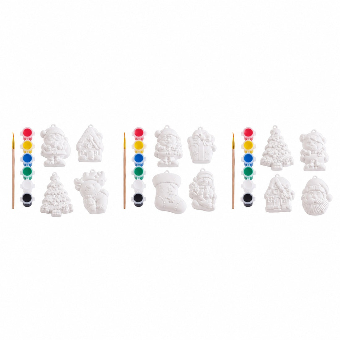Ad Trend Set 4 Christmas Decorations to Paint with Brush and 6 Assorted Tempera Paints 1 Set – DIY Creative Christmas Kit