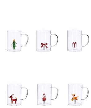 Ad Trend Christmas Mug Glass with Assorted 3D Figure 450 ml 1 Pcs – Decorative Breakfast Mug for Christmas