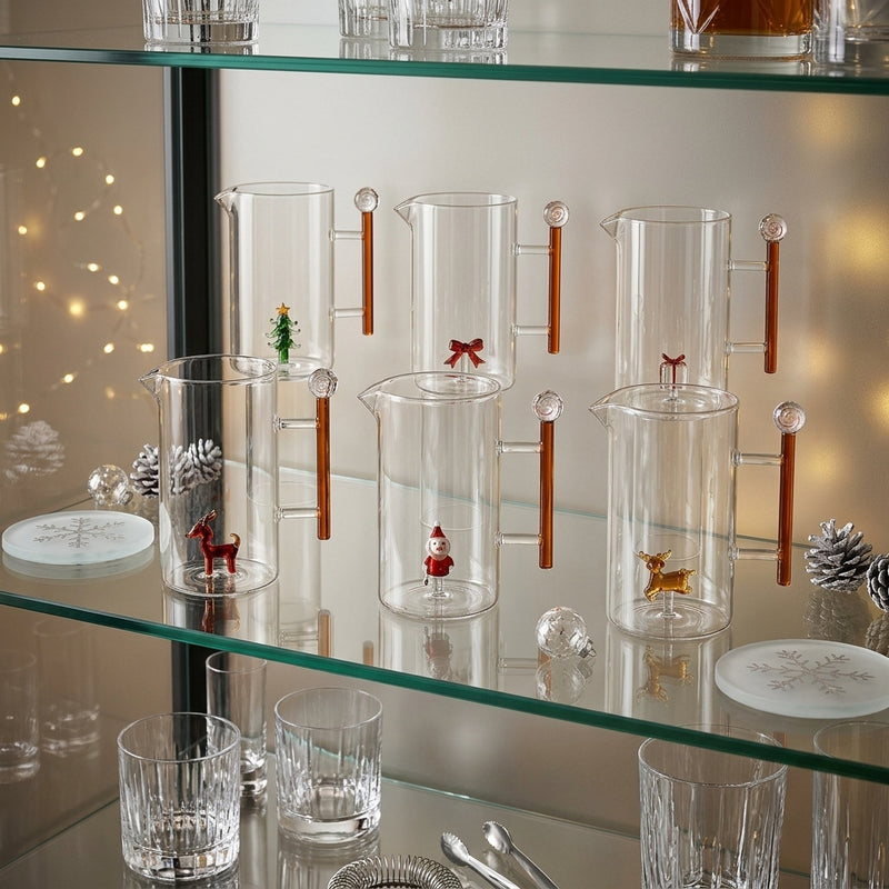 Ad Trend Christmas Glass Jug with 3D Assorted Figure 1.2 Litres 1 pcs – Decorative Table Accessory for Christmas Dining