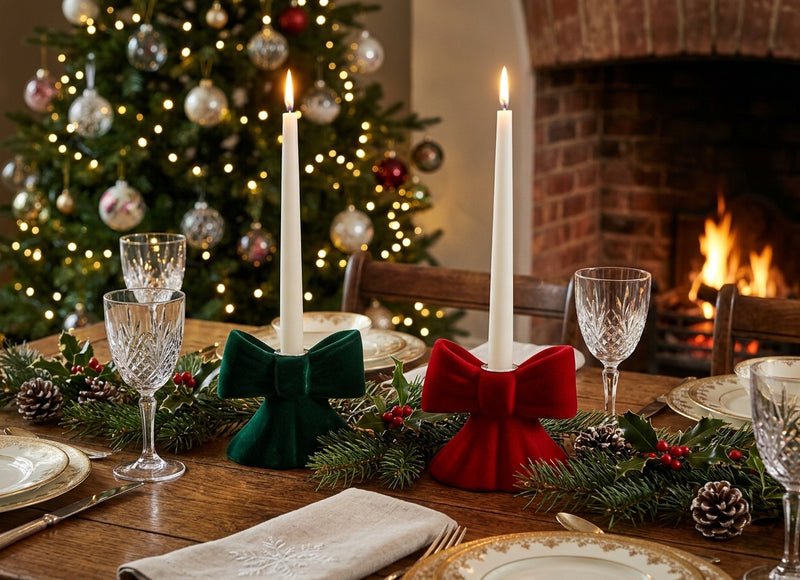 Ad Trend Fiocco-Shaped Christmas Candle Holder in Resin and Velvet Assorted 13x6xH11 cm 1 Pcs – Home and Christmas Table Decoration