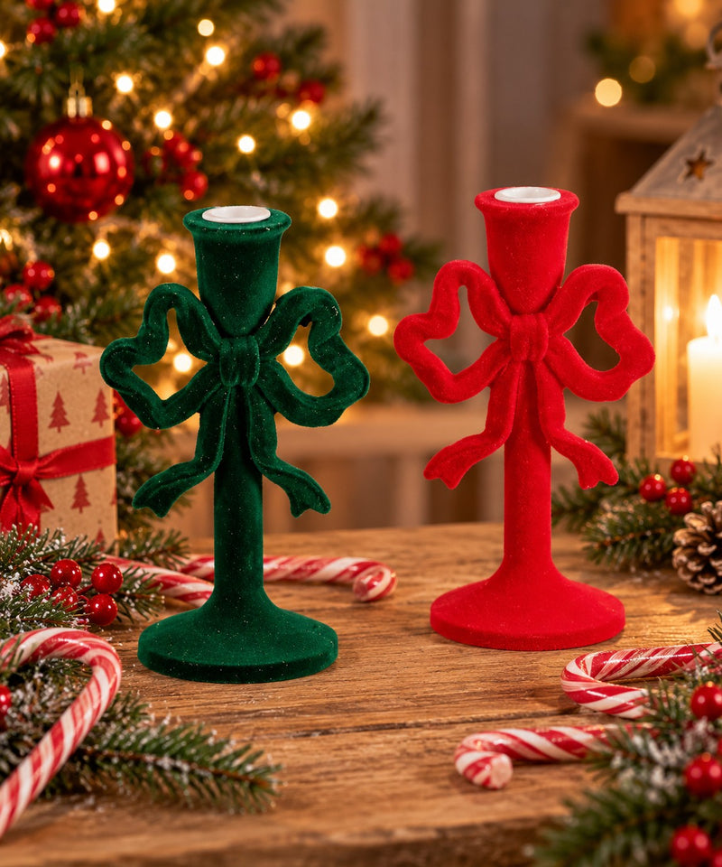 Ad Trend Christmas Candle Holder in Resin and Velvet Assorted 9x9xH20 cm 1 Pcs – Decoration for the Home and Christmas Table