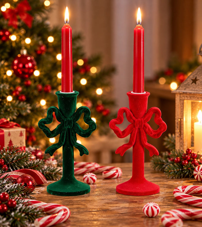Ad Trend Christmas Candle Holder in Resin and Velvet Assorted 9x9xH24 cm 1 Pcs – Home and Christmas Table Decoration