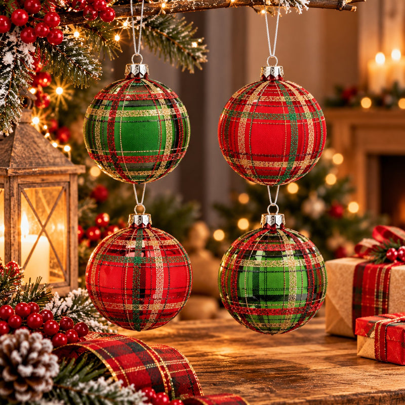 Ad Trend Glass Christmas Bauble with Assorted Tartan Pattern Ø10 cm 1 pcs – Decorative Tree Ornament
