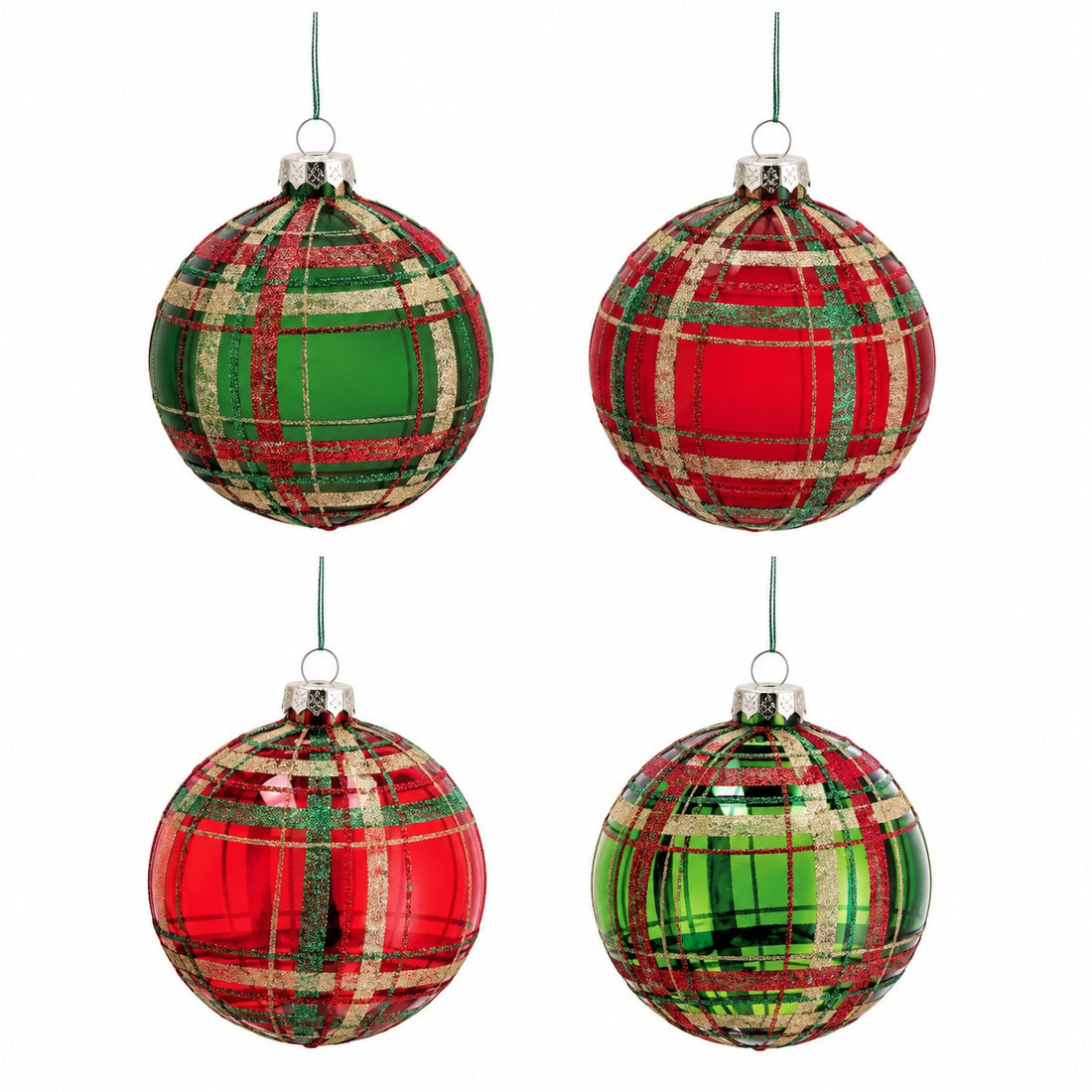 Ad Trend Glass Christmas Bauble with Assorted Tartan Pattern Ø10 cm 1 pcs – Decorative Tree Ornament